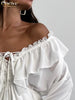 Sexy Loose White Women's Dress V-Neck Long Sleeve Ankle Length Dresses Elegant Classic Pleated Female Dress