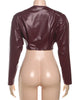 Faux Leather Crop Jacket Women Cross Neck Hipster Single Button Irregular Fall Wild Basic Sexy Streetwear Coat