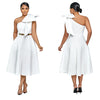 Women Big Bow Shoulder Skew Collar Big Swing Knee Length Dress Belt Street Vestidos Sexy Party Evening Chic Dresse