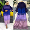 Tassel Patchwok Color Block Dress for Women Pleated Puff Sleeve Mid-calf Dresses Female Autumn