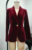 Elegant Velour Blazers Women Retro Single Button Suit Collar Jacket Blazer Coat Autumn Long Sleeve Simple Outerwear
