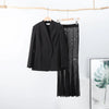 Elegant Solid Blazer Skirt Set Women Long Sleeve Button V-neck Blazer Lace See Through Long Skirts Spring Party Lady Suit