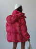 Women Striped Hooded Cotton Jacket Long Sleeve Stand Zipper Buttons Thickening Padded Jackets Winter Casual Coat