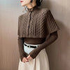 Temperament Cape Knit Two Piece Set Women V Neck Long Sleeve Pullover Sweater Stand Collar Knit Cardigan Shawl Suits