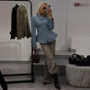 Curved Stitching Women Jacket Long Sleeve Slim Fitted Blazer Open Front Waist Truncated Outerwear Elegant Office Commuter Jacket