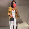 Vintage Suede Jackets Women's Full Sleeves Single-breasted Waist-cinching Stand Collar Coats Ladies Autumn Outwear