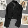 All-match Cropped Blazer Woman Solid Color Single Button Suit Coat Women Korean Chic Notched Collar Long Sleeve Blazers