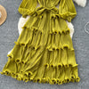 High End Party Ruffles Runway Dresses Women Lantern Sleeve Lace-up Loose Stretch Celebrity Beautiful Long Dress