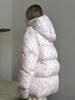 Women's Floral Print Hooded Puffer Jacket with Bow Decor Cute Oversized Winter Warm Coat Loose Casual Feminine Outerwear