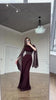 Spring Wine Red Stand Collar Long Sleeve Slim Fit Slit Long Dress Women Elegant Temperament Flowy Gown