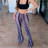 Personalized and street style women's high elasticity tight fitting slightly flared sexy printed pants women's pants