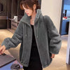 Women Winter Warm Double Coral Fleece Overcoat Solid Soft Plush Stand Collar Coats Ladies Long Sleeved Zipper Outerwears