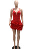 Beautiful Red Ruffle Mini Dress Women Evening Dress Glam Straps Fitted Chirstmas Cocktail Dress Year Robes