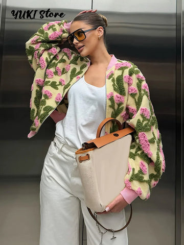 3D Flower Bomber Jackets Women Loose Zipper Full Sleeve Female Coats Baseball Jackets Spring High Street Outwear