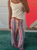 Colorful Striped Wide Leg Trousers Women Bohemian High Waist Multi-color Panelled Slim Straight Pants Lady Beachwear