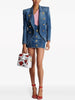 Designer Runway Blazer Women's Slim Fitting Double Breasted Lion Buttons Denim Jacket Mini Skirt