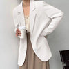 White Oversized Blazer Women Mid Length Korean Style Long Sleeve Single Breasted Suit Jacket Woman Loose Casual Office Outerwear
