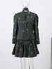 Embroidery Lace Up Bow Suit Jacket Short Skirt Suits Women Elegant Long Sleeve Waist Cinching Coats High Waist Skirts Outfit