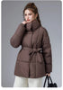 Women Winter Belted Jacket Elegant Stand Collar Windproof Puffer Coat Cotton Padded Thick Warm Snow Parkas Overcoat куртка