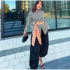 Vertical Stripe Two Piece Outfit Stand Collar Zip Up Jacket Elastic Waist Wide Leg Pants Loose Women Casual High Street Set