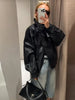 Women's Autumn Standing Collar Leather Jackets Windproof Loose Fold Coats Vintage Style High Street Outdoors Clothes