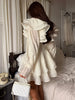 Solid Ruffle Mini Dress U Neck Long Puff Sleeve Tie Neck Tiered Hem Sweet Style Gown Soft Pastel Tones Chic Women Outfit