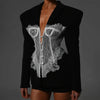 White Lace Patchwork Blazer Women's Notched Collar Slim Fit Long Sleeves Single Breasted Suit Jacket Tide