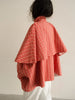 Women Chic Checkered Stand Up Collar Cape Short Trench Coat Long Sleeved Single Breasted Windbreaker Spring Commuting Coat