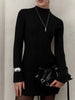 Elegant Women Ribbed Knitted Mini Dress Turtleneck Long Sleeve Solid Slim Sweater Dress Autumn Winter Casual Knitwear Dress