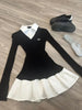 American Vintage Shirt Long Sleeve Mini Dresses Women Clothing Slim Fit Polo Neck Black Short Party Dress Korean Autumn