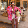 Chic Embroidery Pink Lace Up Woman Short Coat Casual Long Sleeves V Neck Jacket Autumn Lady Commuter Street Outerwear