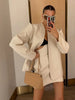 Women Minimalist White Blazer Set Collarless Shoulder Pad Loose Long Sleeve Coat Boned Slim Bodycon Skirt Lady Outfit