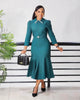 Women's Elegant Polo Collar Office Dress Long Sleeve High Waist Autumn Winter Solid Color Commuting Workwear