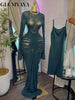 Women Mesh Stacked Ruched Long Sleeve Bodycon Midi Maxi Mermaid Dress Birthday Party Long Dresses Vestidos