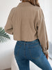 Autumn Winter Crop Jacket Woman Casual Pocket Single Breasted Long Sleeve Lapel Khaki Pink Valentine's Day Corduroy Coats