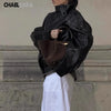 Autumn Winter Black Women Faux Leather Jacket Coat Casual Loose Pockets Biker Outerwear Female