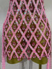 Women Sparkly Diamonds Pink Mesh Transparent Top Dress Two Piece Set Sexy Evening Party Celebrate Birthday PhotoShoot Stage Wear