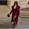 Women Oversized Lapel Woolen Long Coat Double Breasted Slim Waist Maxi Overcoat Elegant Autumn Winter Street Daily Outerwear