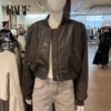 Women's vintage imitation leather bomber jacket coat top women's style
