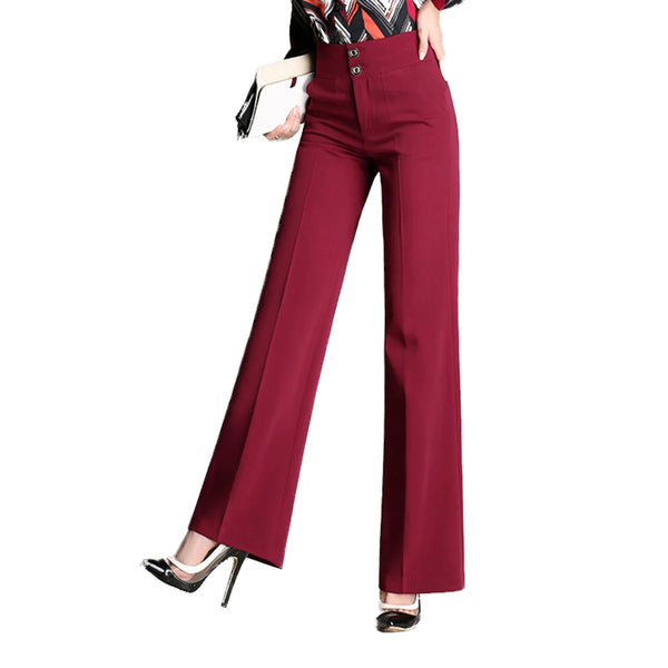 Women Wide Leg Office Pants High Waist Ladies Pants Black Formal Straight Trousers