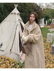 Winter Lamb Fur Long Warm Coat For Women Stand Collar Solid Color Single Breasted Loose Fit Clothing 2VV234