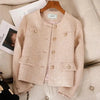 Women's Short Jacket Spring Autumn Round Neck Temperament Tweed Lady Outerwear Long Sleeve Ladies Leisure Coat