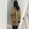 Vintage Suede Autumn Winter Jacket Female Streetwear Loose Long Sleeve Lapel Outerwear with Shoulder Pad Suit Coat