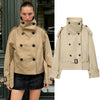 Women's Trench Coat Khaki Short Stand Collar Double Breasted Long Sleeve Jacket 2026Spring Autumn Lady Casual Street Outwear