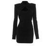 Autumn Sexy Women Slim Fit Long Sleeve Dress Party Elegant Hollow Out Short Evening Dress Spring Mock Neck Clothing