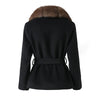 Lace-Up Long Overcoat Women's Coat Office Lady Elegant Woolen Furry Patchwork Long Sleeve Coats Loose Cardigan Jackets