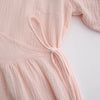 Causal 100% Cotton Women's Dress Vintage Crepe Gauze V-Neck Puff Sleeve Bandage Lace Up Elegant White Dresses Long Maxi Robe