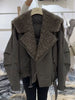 Women Warm Wool Perm Oversized Thick Coat Winter Faux Fur Collar Padded Jacket Drawstring Waist Streetwear Chic Tops
