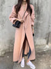 Pink Double Sided Cashmere Coat Women's Mid Length Autumn Winter High End Split Belt Coats Streetwear 2DA7712