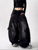 American Retro Y2K Style Washed Distressed Blue Baggy Women's Cargo Jeans Pants For Woman Clothing Wide Leg Denim Trousers